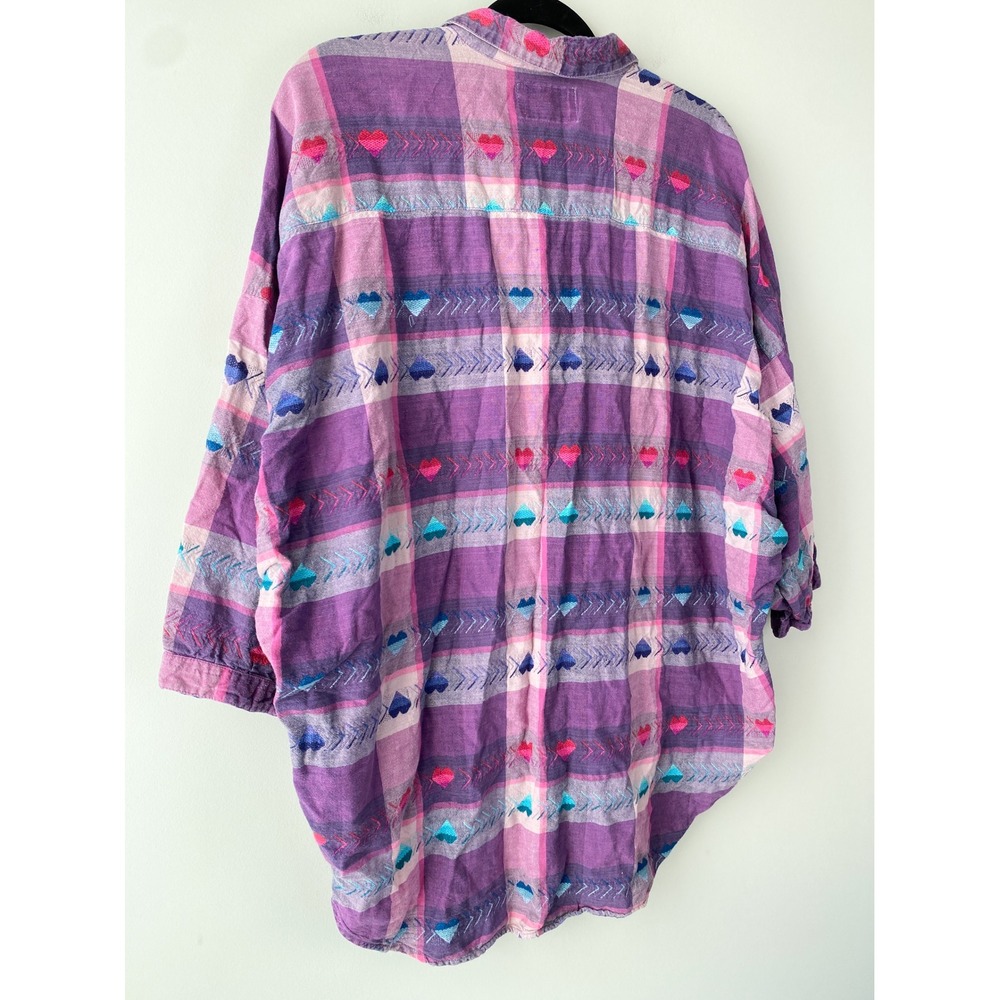 Vintage Capistrano Heart Plaid Button Up Shirt 20/22 Purple 90s Retro Valentines - Picture 6 of 9